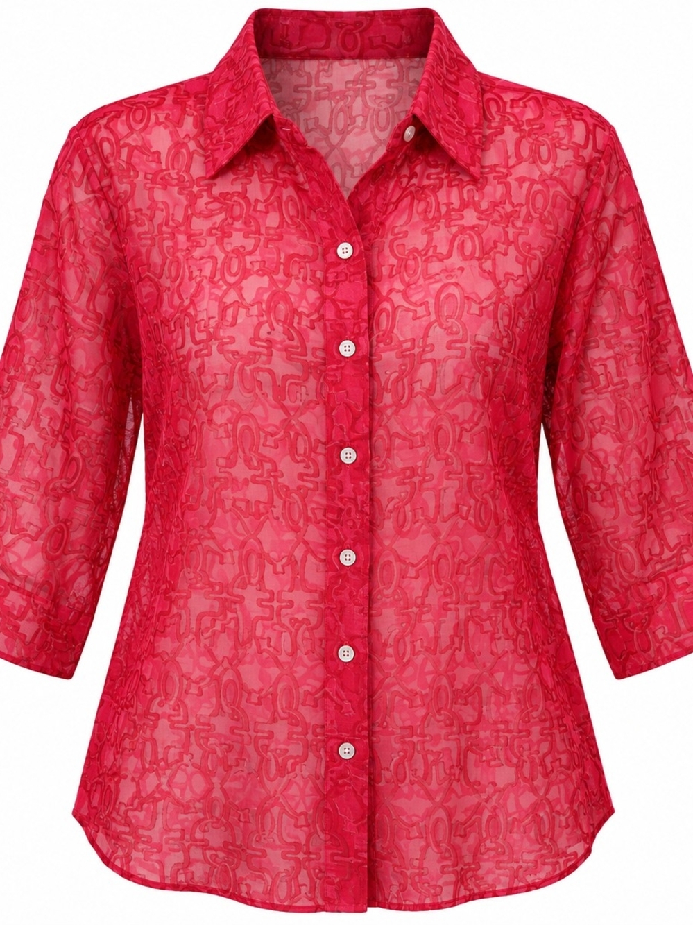 Alfred Dunner Bright Pink Sheer Button-Down Shirt